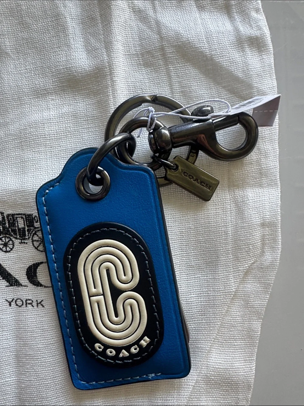 Coach Bottle Opener with Blue Leather  Logo Emblem